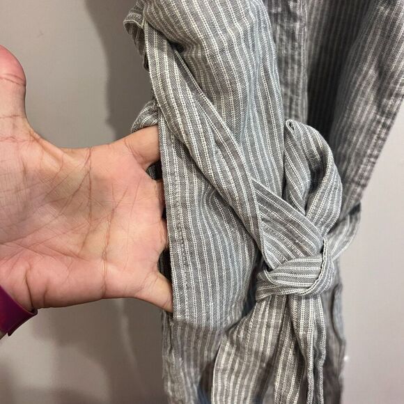 Everlane Womens Gray Jumpsuit 8 Striped Linen Square Neck Wide Leg Pull On - Picture 9 of 16